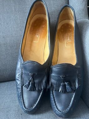 Bally Vintage Woman Navy Blue Leather Tassel Loafers Made in Italy
